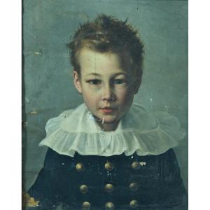 Old Painting Portrait Little Boy Fashion Restoration Delacroix Sg. Dupont 1822