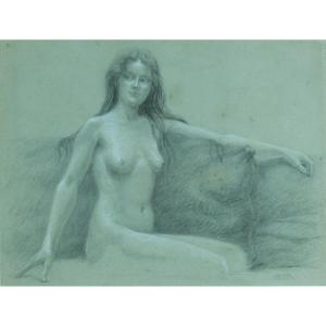 Jean Torthe Tableau Ancien Portrait Jeune Fille Nue Assise Sofa  Agen Art Deco