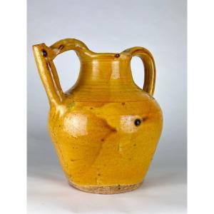 Old Pitcher Jug Orjol Glazed Terracotta Yellow Earthenware South West 19th