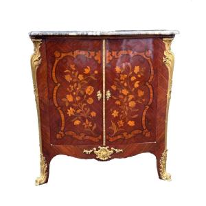 Meuble Ancien A Hauteur d'Appui Louis XV Acajou Marqueterie Bronze Doré Buffet Faubourg Paris