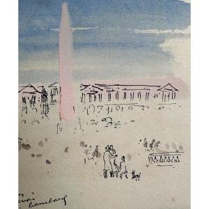 André Hamburg Old Drawing Place De La Concorde Animated Paris Sending Watercolor Pen