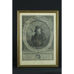 Old Engraving Portrait Horn Merchant Fidelity Marriage Couple Allegory The Dwarf