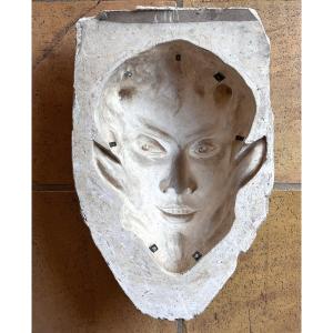 Ancien Masque  sculpteur Faune Matrice De Moulage Plâtre Art Déco Modèle Moule Matrice 