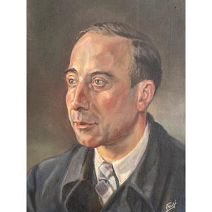 Broke Old Painting Portrait Man Turned Toward The Left Art Deco Hst