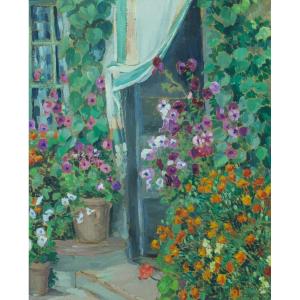 Hélène Rivière Old Painting View Of Spring Garden Entrance To House Hst 1930