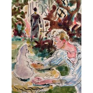  Jean Terles Colette The Cat Saha Alain Portrait Jealousy Literature Drawing Gouache 