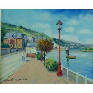 Kaprielian Old Painting Riverside Animated The Seine Normandy Armenia Hst