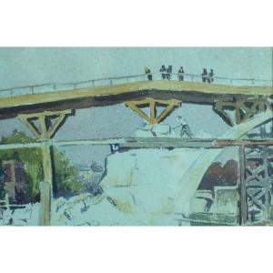 Henri Bréard  Dessin Paysage Portrait Promeneur Travaux Pont Paris Seine Parisien 