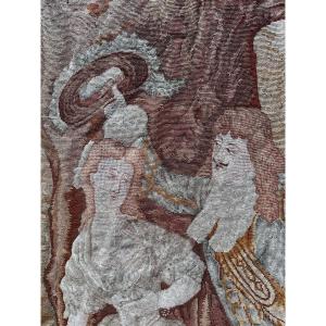 Ancienne Tapisserie Broderie Textile Ouvrage De Dame couple Galant Gentilhomme 17 ème 