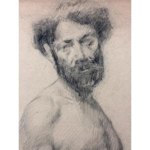 Old Drawing Academy Portrait Of A Bearded Man Standing Nude Nancy 1900 Hoffmann