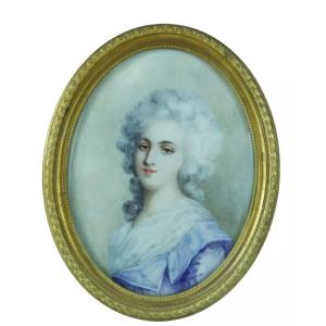 Grande Ancienne Miniature Portrait Femme Madame Elisabeth Louis XVI Princesse Sœur