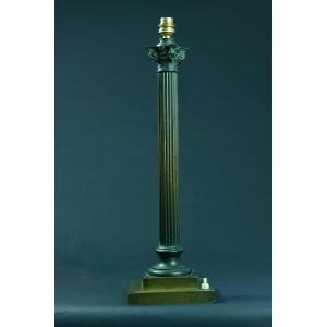 Antique Large Bronze Lamp Base Column Greece Corinthian Capital 19th