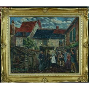 Raymond  Besse Tableau  Danse Musique Bal Auvergne Cabrette Accordéon Village  Art Populaire