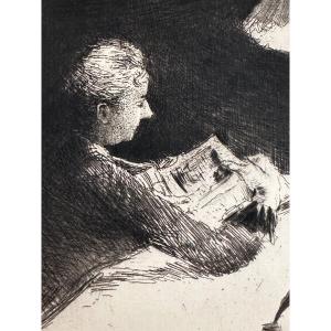 Norbert Goeneutte Old Original Etching 1891 Reading Van Gogh Mademoiselle Gachet