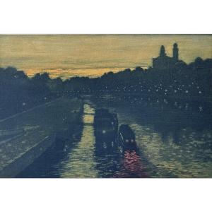 Charles Houdard Old Engraving Paris The Seine The Night Japonism Nabis Art Nouveau 1902