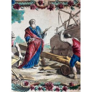 Giovanni Volpato Antique Large Color Engraving Noah's Ark Old Testament 18th Remondini