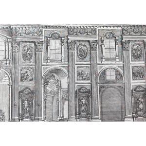 Rocco Pozzi Ancienne Gravure Rome Architecture Vue De Temple Rome 18e Latran Italie 