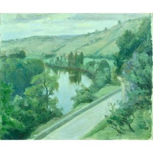 Chauvelot Old Painting Impressionist Landscape Banks Of The Lot River Animated Albas