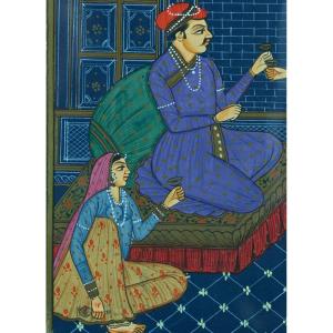 Old Painting The Medical Visit India Urdu Ayurveda Gouache Science Doctor Illumination 