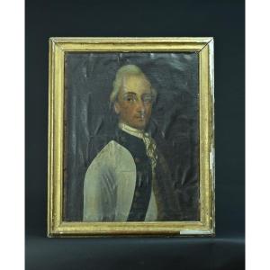 Tableau Ancien Portrait d'Homme De Qualité Louis XV Costume Cadre Bois Doré Hst