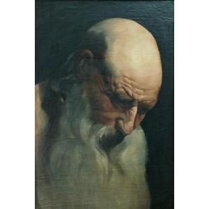 Old Painting Portrait Of A Bearded Man Abraham Saint Gèrome Carracci Caravage