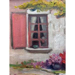 Old Breton Painting View Of House Facade Courtyard Garden Still Life Jeanne Prin Rochefort 