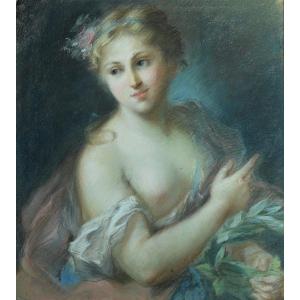 Rosalba Carriera Beautiful Old Painting Portrait Woman Laurel Crown Nymph Apollo Pastel