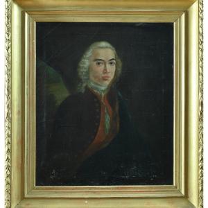 Beautiful 18th Century Painting Portrait Of A Gentleman Wig Golden Frame Costume Ec Française