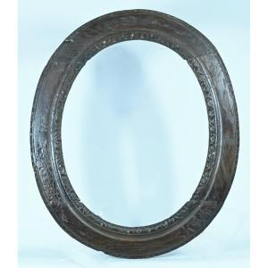 Old Oval Oak Frame For Portrait Drawing Carved Wood Painting 18th Century