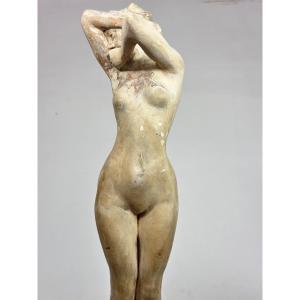 Antique Art Nouveau Sculpture Young Nude Woman Standing French School Art Statue