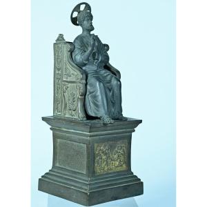 Old Bronze Statue Of Saint Peter Of Rome From The Grand Tour 23 Cm 19th Century