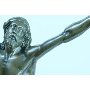 Grand Christ Bronze Vivant Giambologna Maniériste Italie 31cm Cristo Vivo Crucifix Relgion 