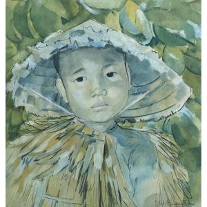 Boullard-deve Lithograph Portrait Of A Child Indochina Vietnam Art Deco X 2