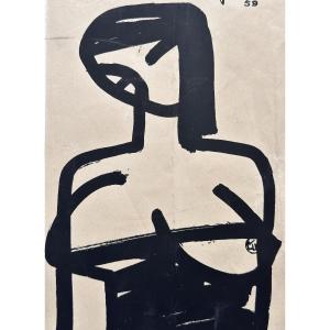 Raymond Espinasse Dessin Moderne  Toulouse Portrait Femme Nue Atelier Poésie X2 1960 Erotique