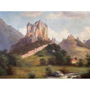 Walther Wünnenberg Old German Romantic School Painting Walker View Of Eltz Castle