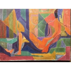 école Française Tableau  Portrait De Femme Nue De Dos Sofa Couleurs Esp Lothe Poliakoff atelier