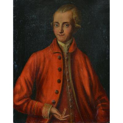 Beautiful Old Painting Portrait Young Man Red Suit Wig Italy 18th