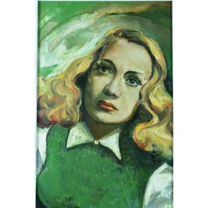 Tableau Ancien Portrait Jeune Femme Blonde 1950 Pin Up Cinema Schmidt Harcourt Actrice