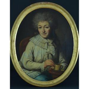 Table Old Portrait Of Lady Of Quality Louis XVI Costume 18th Oval Hst