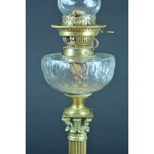 Old Large Oil Lamp Bronze Baccarat Louis XVI Corinthian Column