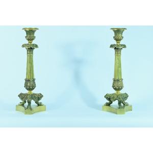 Old Pair Of Empire Candlesticks Claw Foot Gilt Bronze 1820 Candelabra 19th