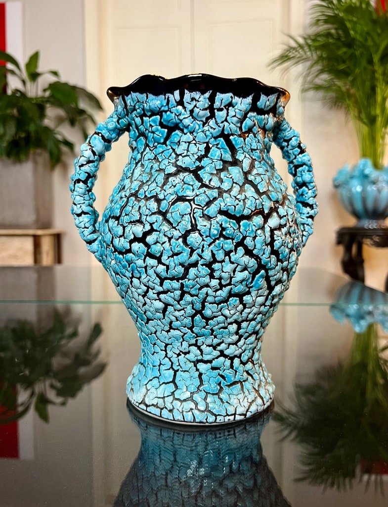 Vintage Vallauris Ceramic Vase - Blue And Black