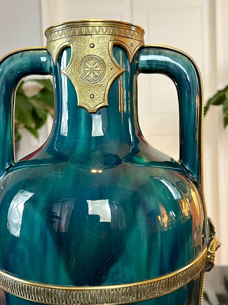 Earthenware Vase Green Bronze And Brass-photo-2