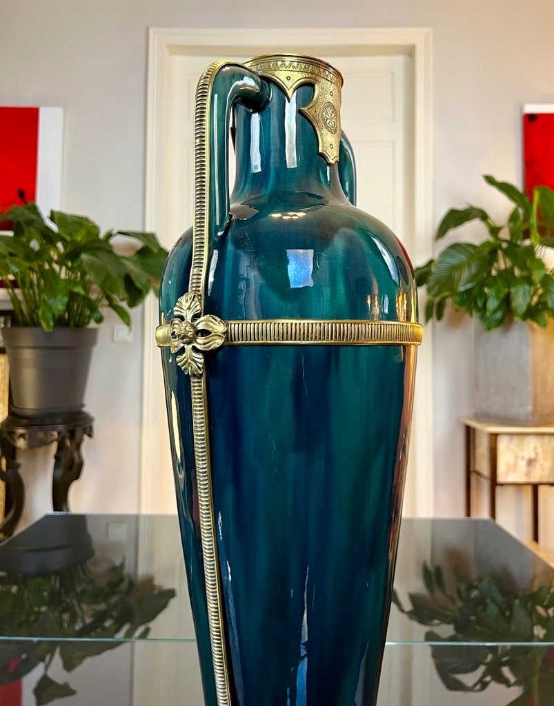 Earthenware Vase Green Bronze And Brass-photo-3