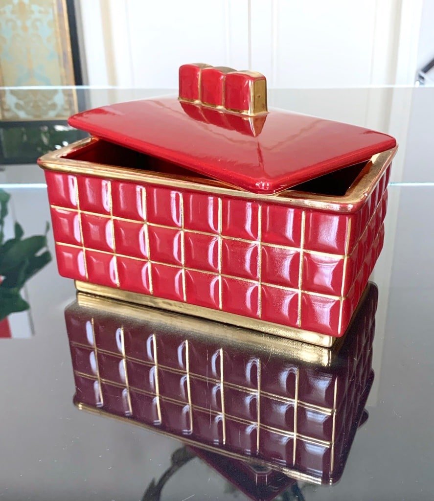 Art Deco Box In Red Earthenware Enhanced With Fine Gold-photo-1