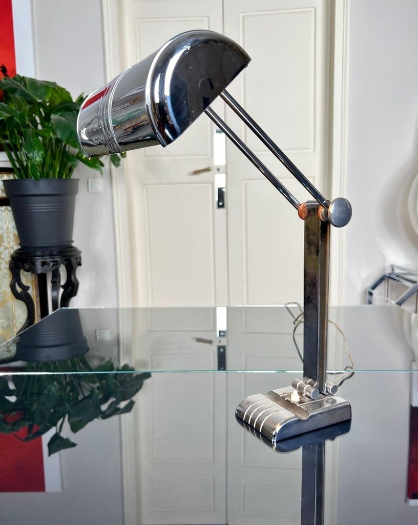 Modernist Art Deco Chrome Metal Desk Lamp-photo-3