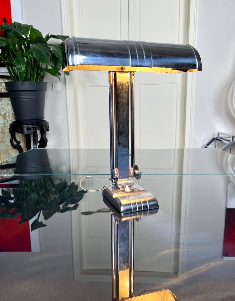 Modernist Art Deco Chrome Metal Desk Lamp-photo-4