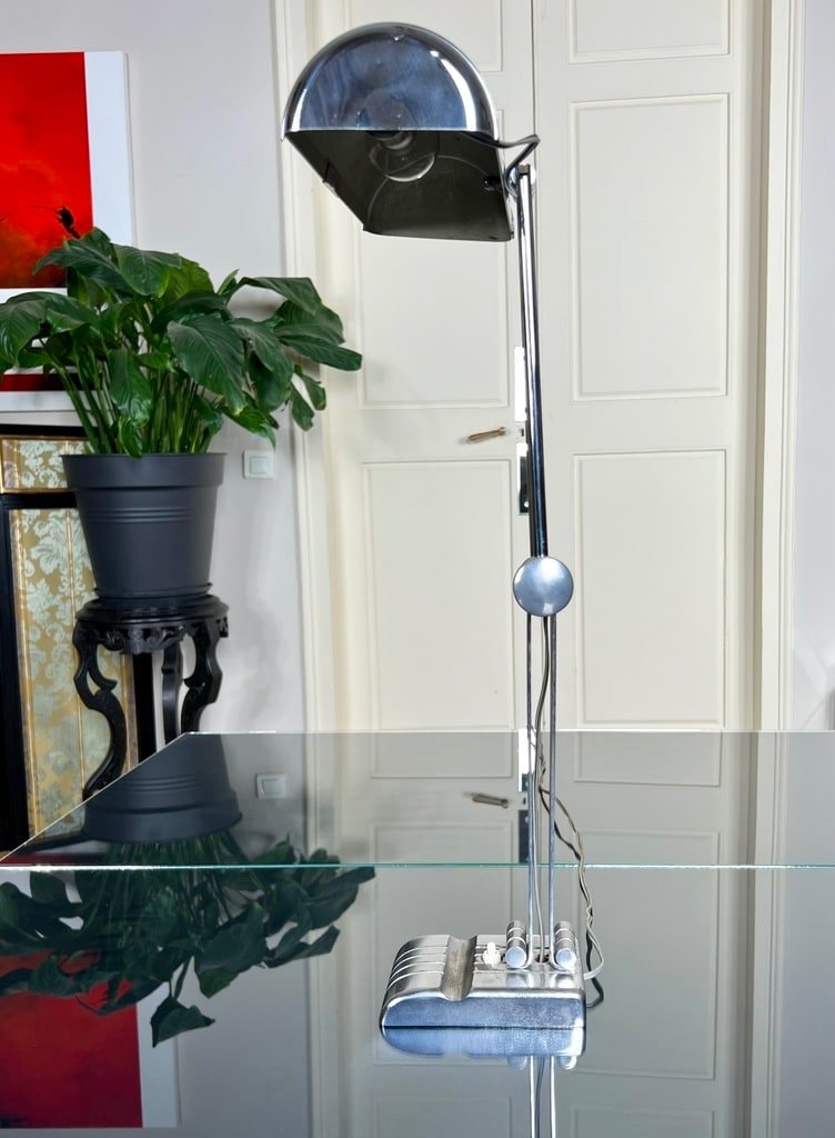 Modernist Art Deco Chrome Metal Desk Lamp-photo-3