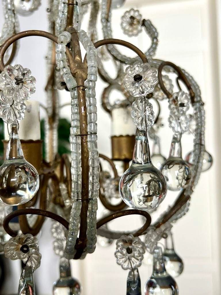 Vintage Cage Chandelier Golden Metal Drops-photo-2