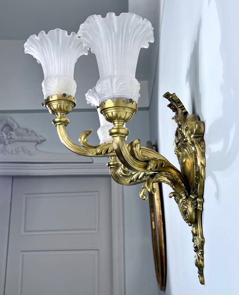 Wall Sconce In Bronze And Frosted Glass - Late 19th Early 20th Century-photo-3